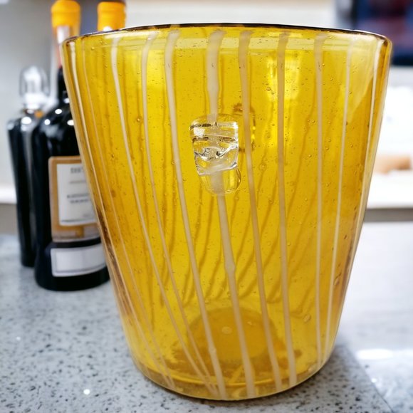 Murano Ice Bin Venini for Disaronno, Handblown Italian Art Glass, Amber & White - Picture 8 of 9